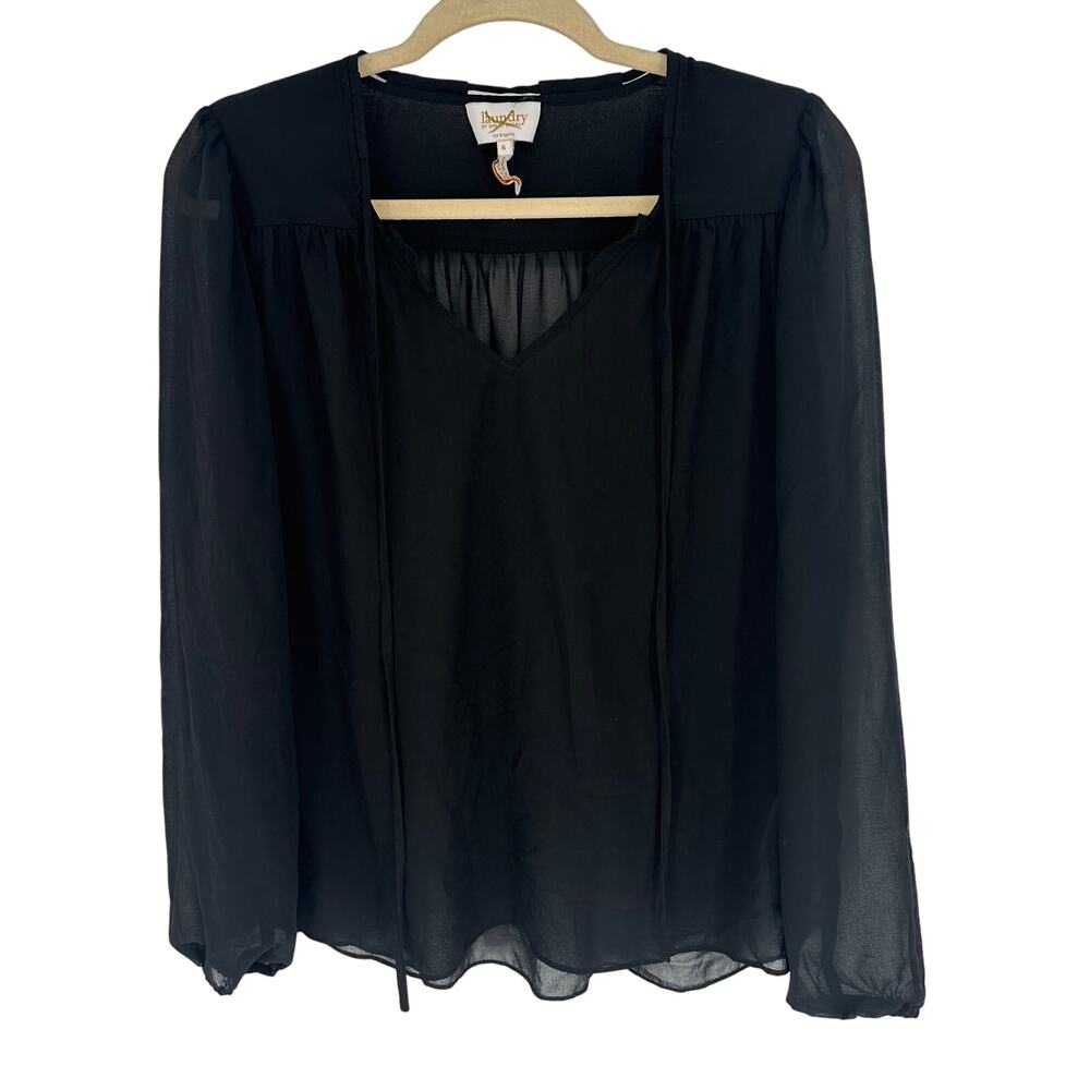Laundry By Shelli Segal Black Sheer Chiffon Blouse Long Sleeve V-Neck Party 6